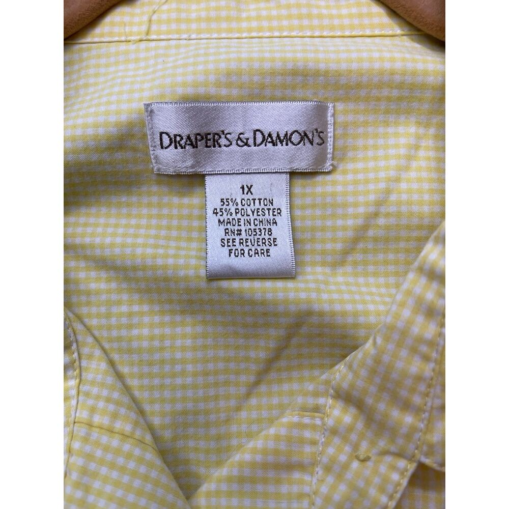 Drapers And Damons Plus 1X Women's Yellow & White Check Blouse-Sunflowers - Picture 4 of 9